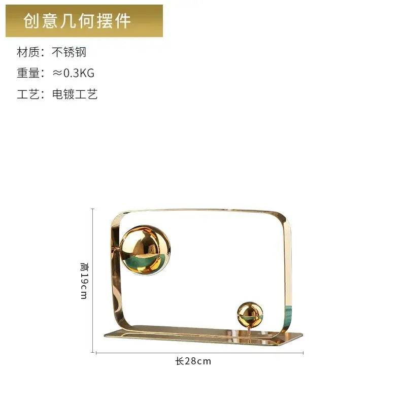 Modern golden ball cube sculpture decorbites golden ball stainless steel geometric desk ornament for living room decor