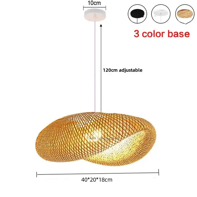 Modern golden bamboo wave shade pendant lamp with adjustable 120cm chain and three color base options for dining room