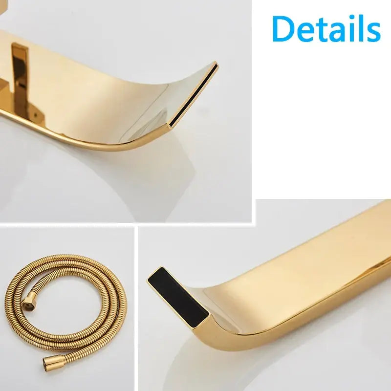 Modern golden bathtub shower faucet with sleek wall-mounted design and matching flexible hose for decorbites golden bathtub
