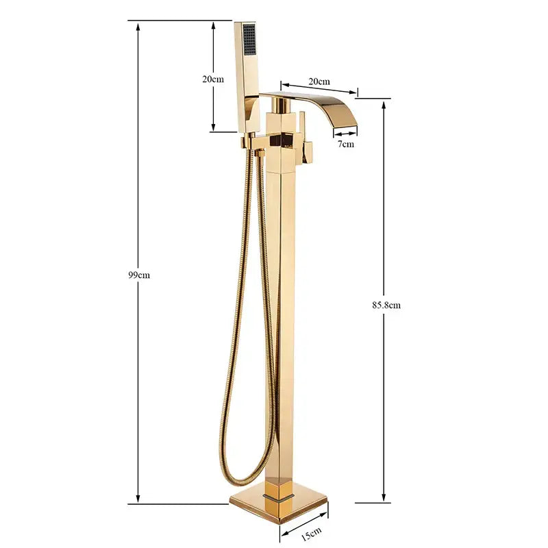 Modern golden bathtub shower faucet with waterfall tap and attached handheld showerhead for decorbites golden bathtub