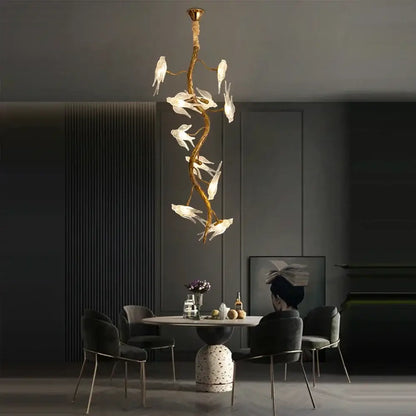 Modern golden bird crystal glass branch chandelier with translucent white bird lights for living room decorbites bird crystal