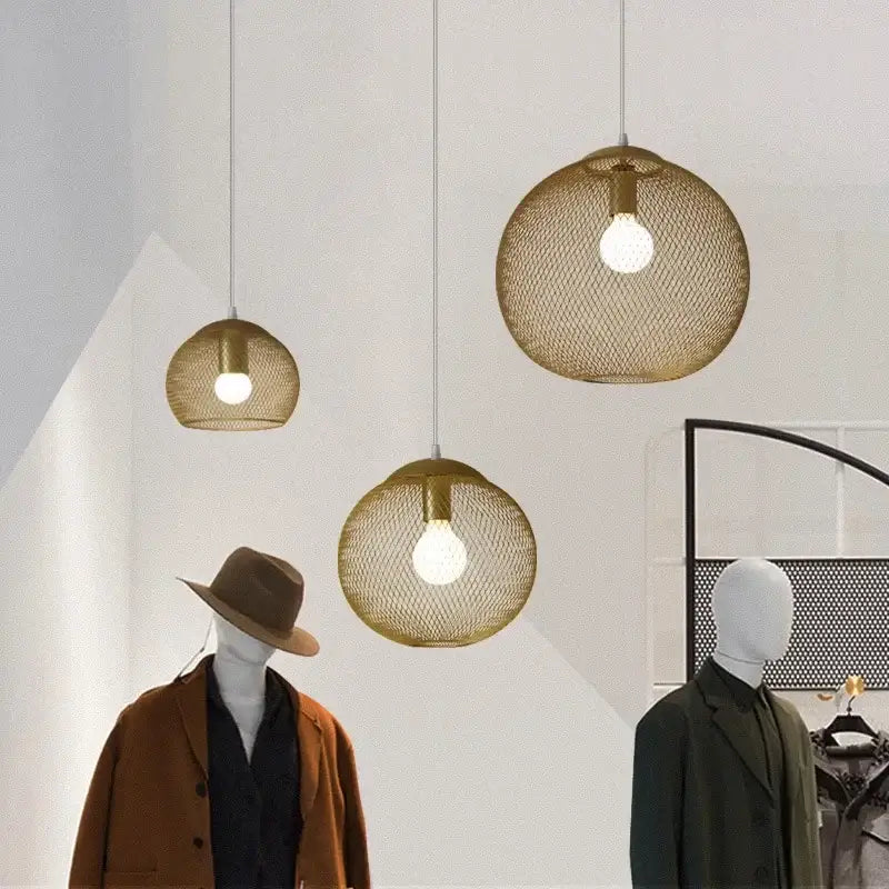Modern golden birdcage led pendant light featuring gold-toned spherical woven mesh design for kitchen decorbites golden birdcage