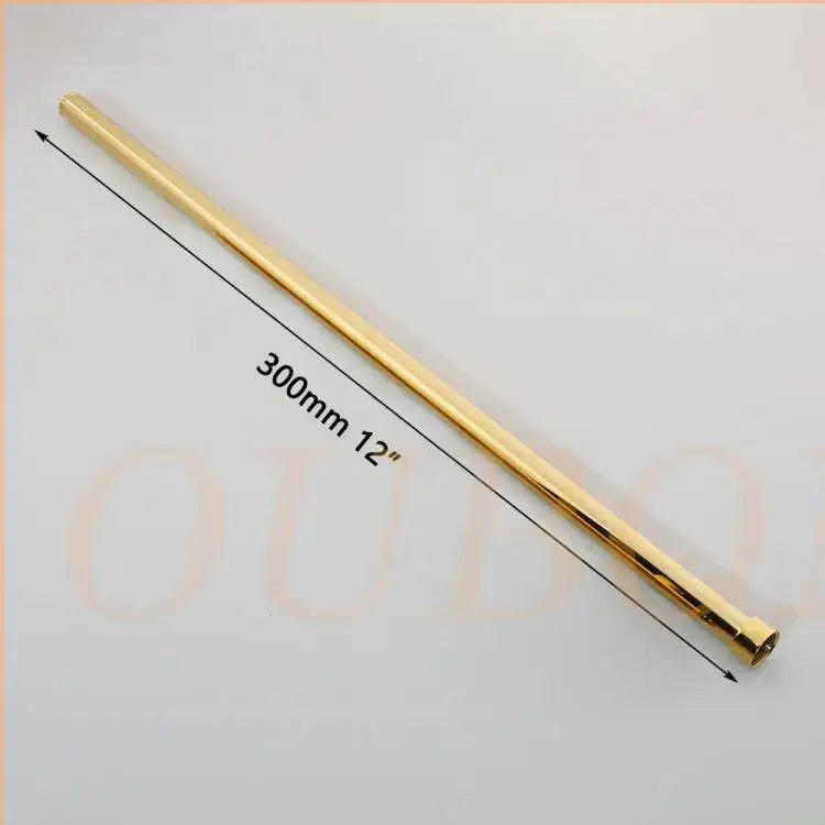 Modern golden black stainless steel shower arm extension rod with a 300mm polished gold brass pipe and threaded ends