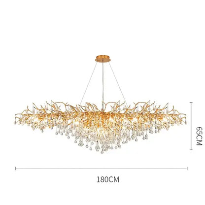 Modern golden branch crystal led ceiling chandelier with intricate metalwork and decorbites crystal led droplets for living room decor