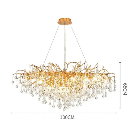 Modern golden branch crystal led ceiling chandelier with intricate arms and cascading crystal droplets for living room decorbites crystal led ceiling