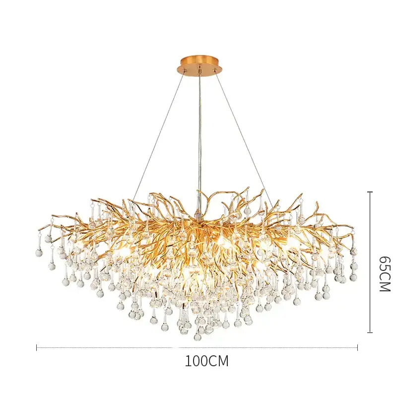 Modern golden branch crystal led ceiling chandelier with intricate arms and cascading crystal droplets for living room decorbites crystal led ceiling