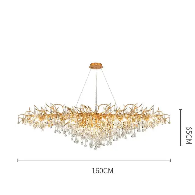 Modern golden branch crystal led ceiling chandelier with intricate gold-toned arms and decorbites crystal led droplets