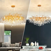 Modern golden branch crystal led ceiling chandelier with dangling crystal droplets for living room decorbites crystal led