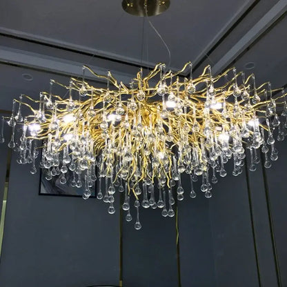 Modern golden branch crystal led chandelier with dangling teardrop pendants for living room decorbites crystal led design