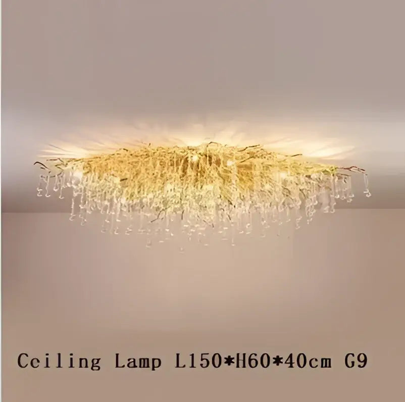 Modern golden branch crystal led living room chandelier featuring cascading crystal droplets for decorbites crystal led decor
