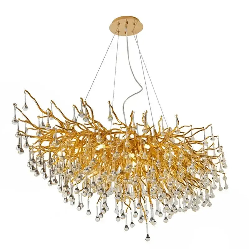 Modern golden branch crystal led living room chandelier with dangling crystal droplets for decorbites crystal led decor
