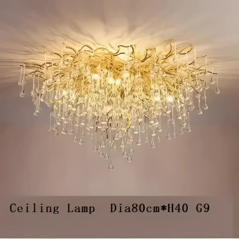 Modern golden branch crystal led living room chandelier with cascading teardrop crystals for decorbites crystal led decor