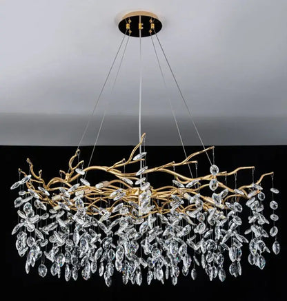 Modern golden branch led ceiling chandelier with gold-toned metalwork and clear crystal leaves for living room decorbites golden branch
