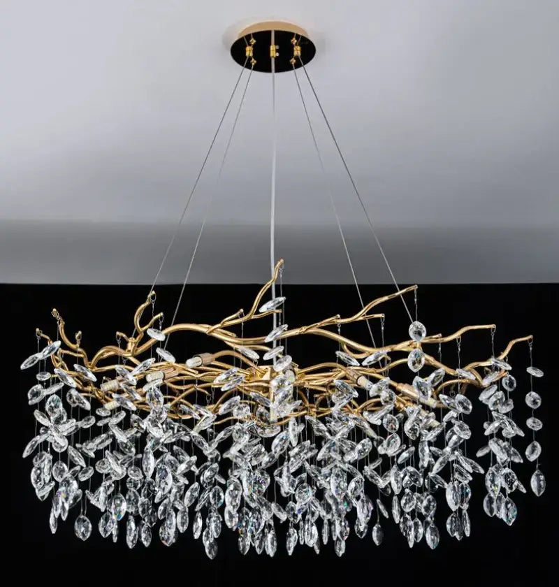 Modern golden branch led ceiling chandelier with gold-toned metalwork and clear crystal leaves for living room decorbites golden branch