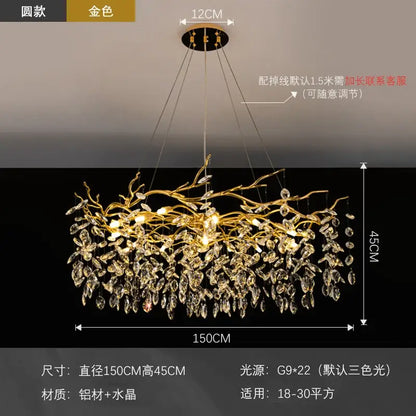 Modern golden branch led ceiling chandelier with crystal accents made of aluminum and 水晶 for living room decorbites golden branch