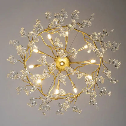 Modern golden branch led ceiling chandelier with clear crystal blossoms and illuminated bulbs for living room decorbites golden branch