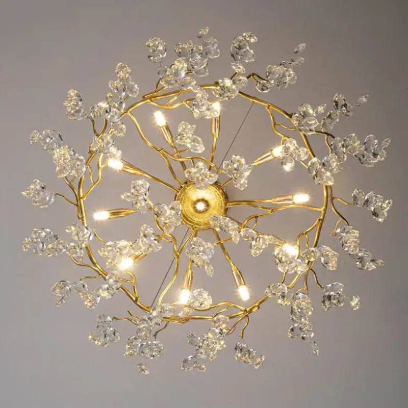 Modern golden branch led ceiling chandelier with clear crystal blossoms and illuminated bulbs for living room decorbites golden branch