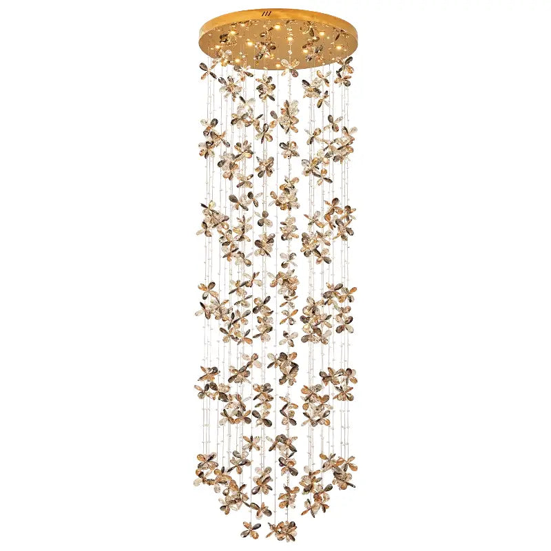 Modern golden butterfly crystal staircase chandelier lighting fixture with cascading crystal butterflies decorbites crystal staircase