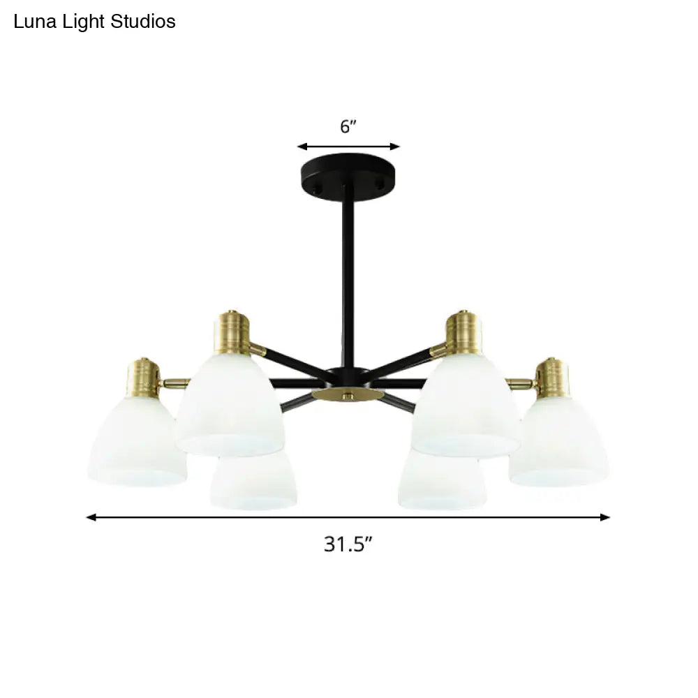 Lámpara de techo colgante moderna dorada con cúpula de cristal opalino, 5/6/8 luces