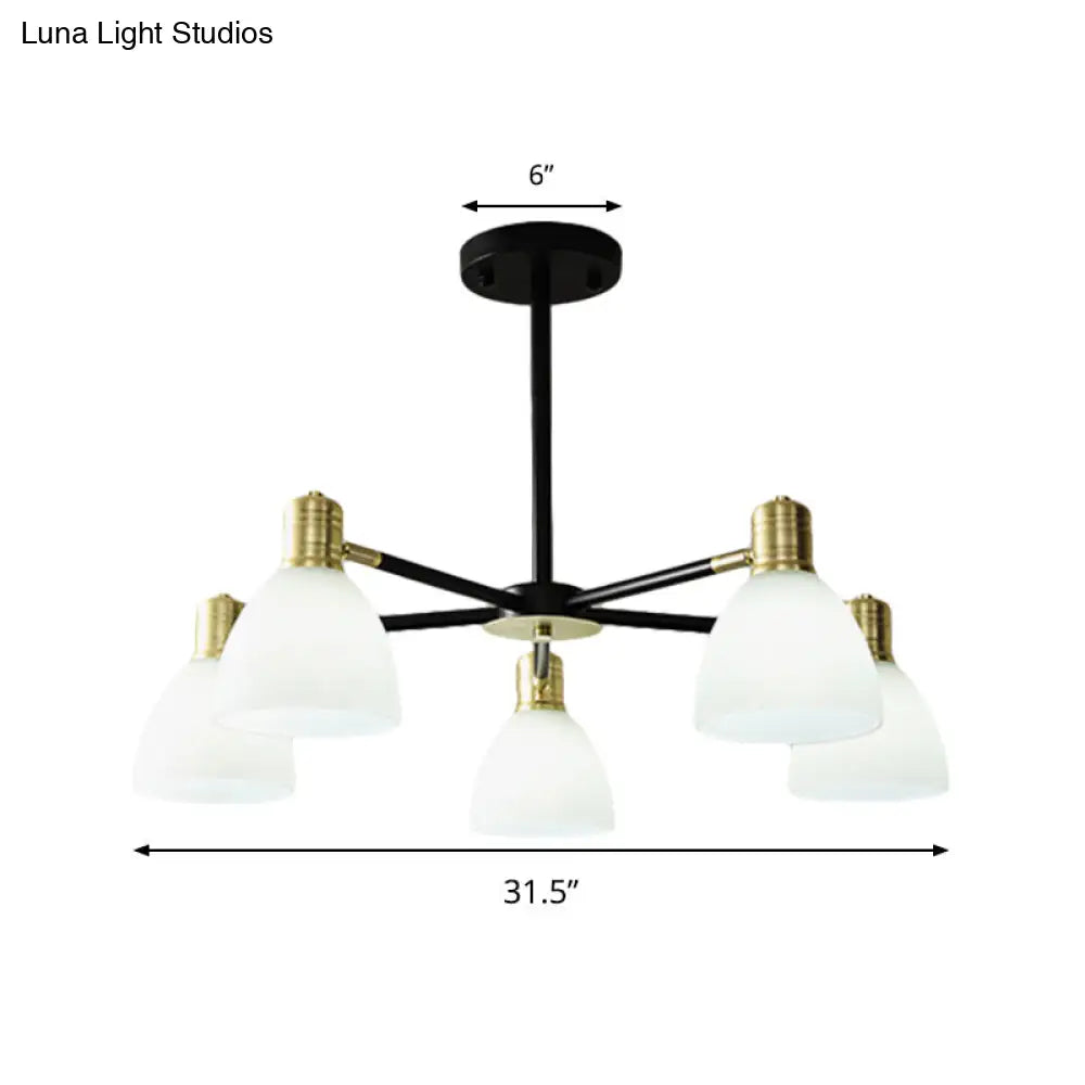 Lámpara de techo colgante moderna dorada con cúpula de cristal opalino, 5/6/8 luces