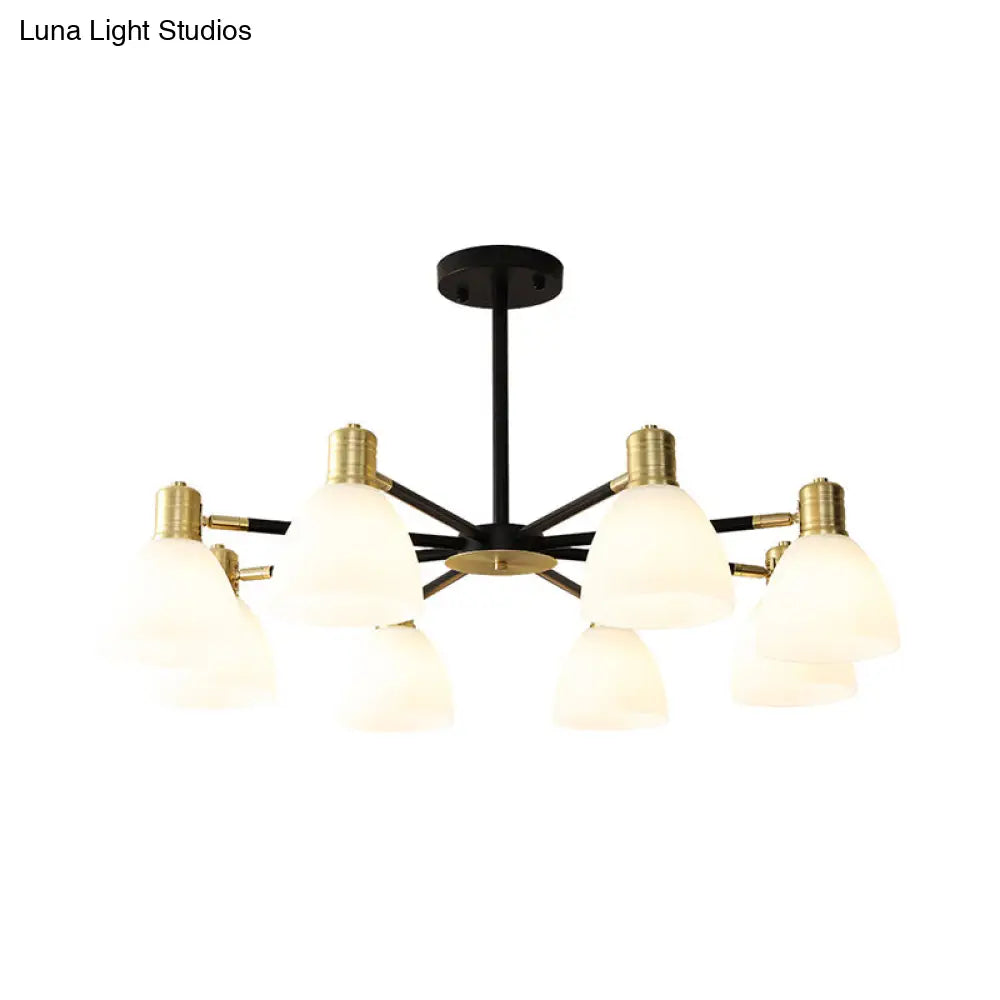 Lámpara de techo colgante moderna dorada con cúpula de cristal opalino, 5/6/8 luces