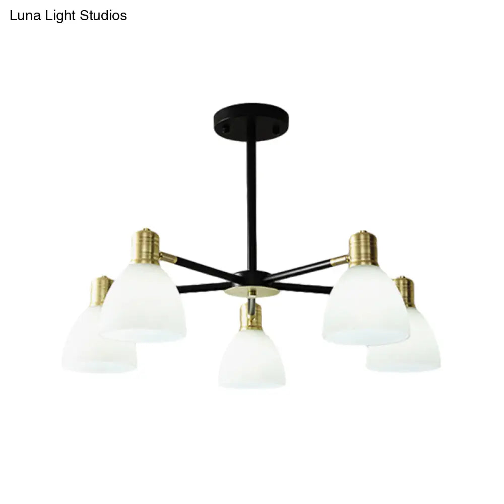 Lámpara de techo colgante moderna dorada con cúpula de cristal opalino, 5/6/8 luces