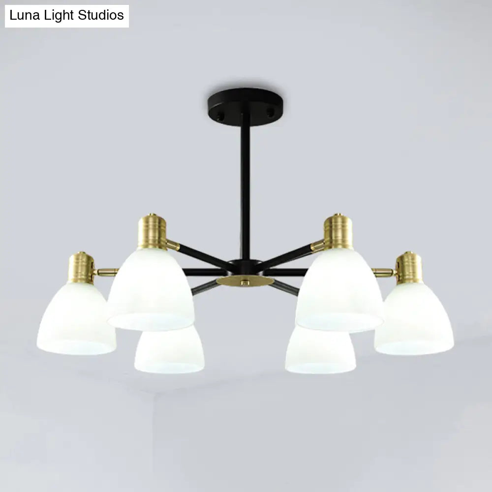 Lámpara de techo colgante moderna dorada con cúpula de cristal opalino, 5/6/8 luces