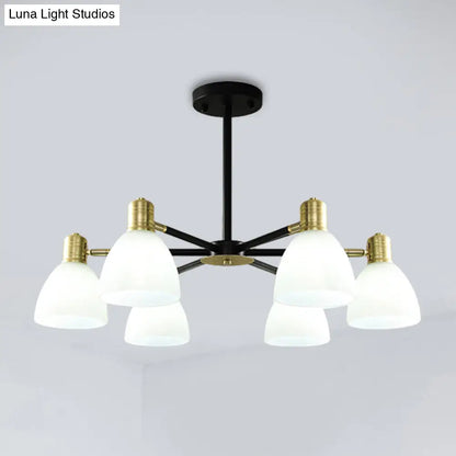 Lámpara de techo colgante moderna dorada con cúpula de cristal opalino, 5/6/8 luces