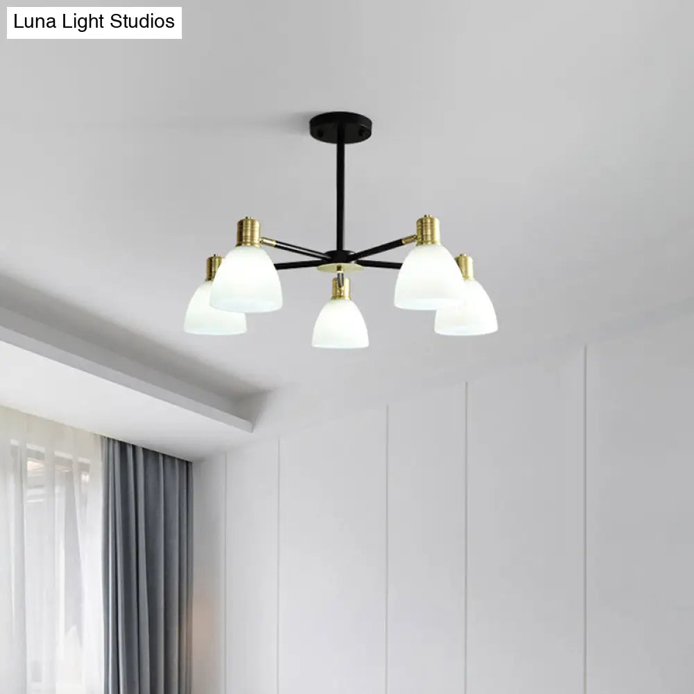 Lámpara de techo colgante moderna dorada con cúpula de cristal opalino, 5/6/8 luces