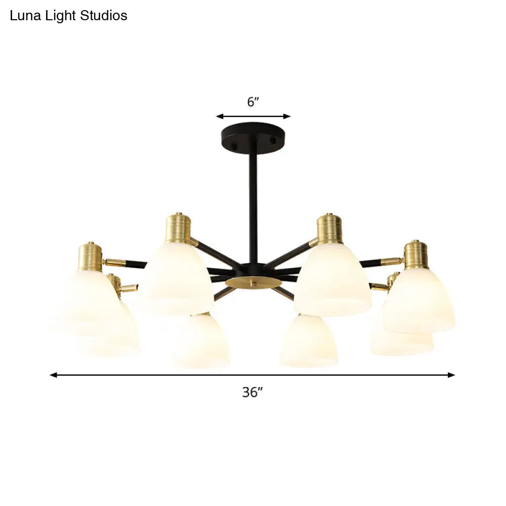 Lámpara de techo colgante moderna dorada con cúpula de cristal opalino, 5/6/8 luces