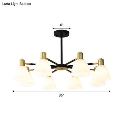 Lámpara de techo colgante moderna dorada con cúpula de cristal opalino, 5/6/8 luces