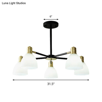 Lámpara de techo colgante moderna dorada con cúpula de cristal opalino, 5/6/8 luces