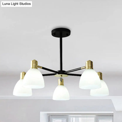 Lámpara de techo colgante moderna dorada con cúpula de cristal opalino, 5/6/8 luces