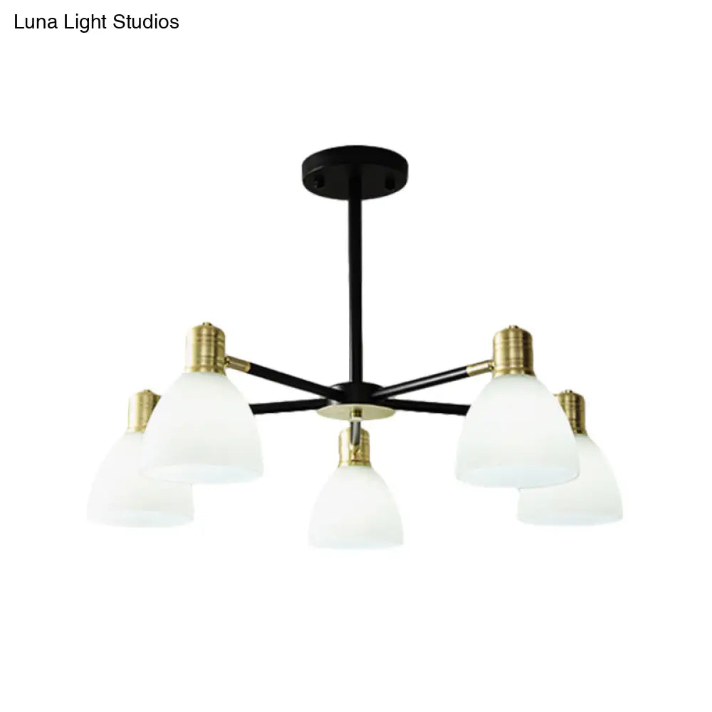 Lámpara de techo colgante moderna dorada con cúpula de cristal opalino, 5/6/8 luces