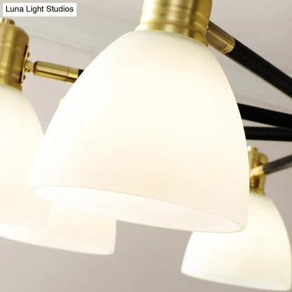 Lámpara de techo colgante moderna dorada con cúpula de cristal opalino, 5/6/8 luces