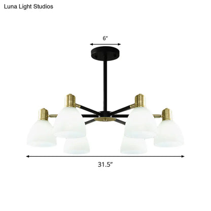 Lámpara de techo colgante moderna dorada con cúpula de cristal opalino, 5/6/8 luces