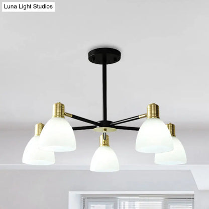 Lámpara de techo colgante moderna dorada con cúpula de cristal opalino, 5/6/8 luces