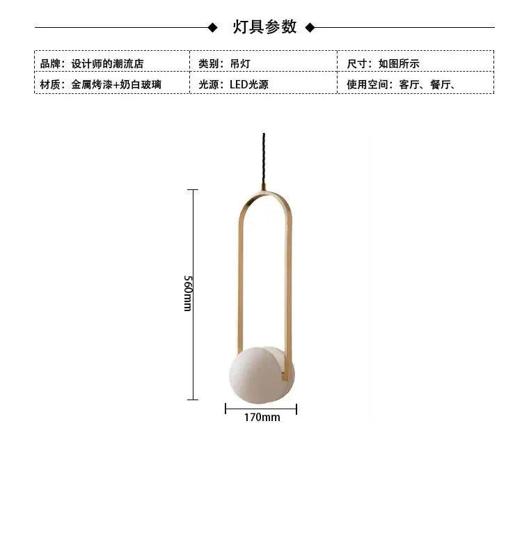 A minimalist decorbites golden chandelier led pendant light with a gold metal frame and matte white glass sphere