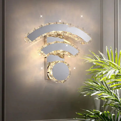 Modern golden chrome crystal led wall sconce with decorbites chrome crystal encrusted illuminated wi-fi symbol design
