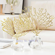 Modern golden coral crystal sculpture with intricate branching on clear bases for elegant home decor by decorbites metal