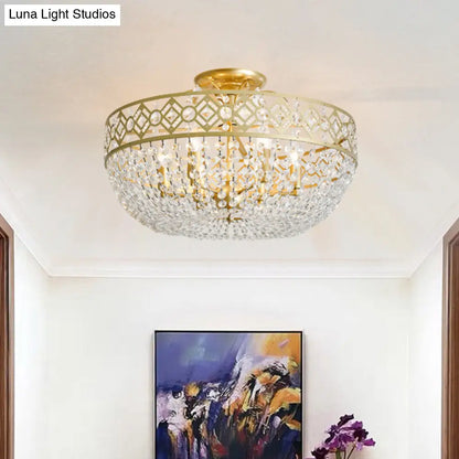 DecorBites™ DecorBites™ Modern Golden Crystal Chain Semi Flush Mount Ceiling Lamp for Guest Room - 4-Head Bowl Design