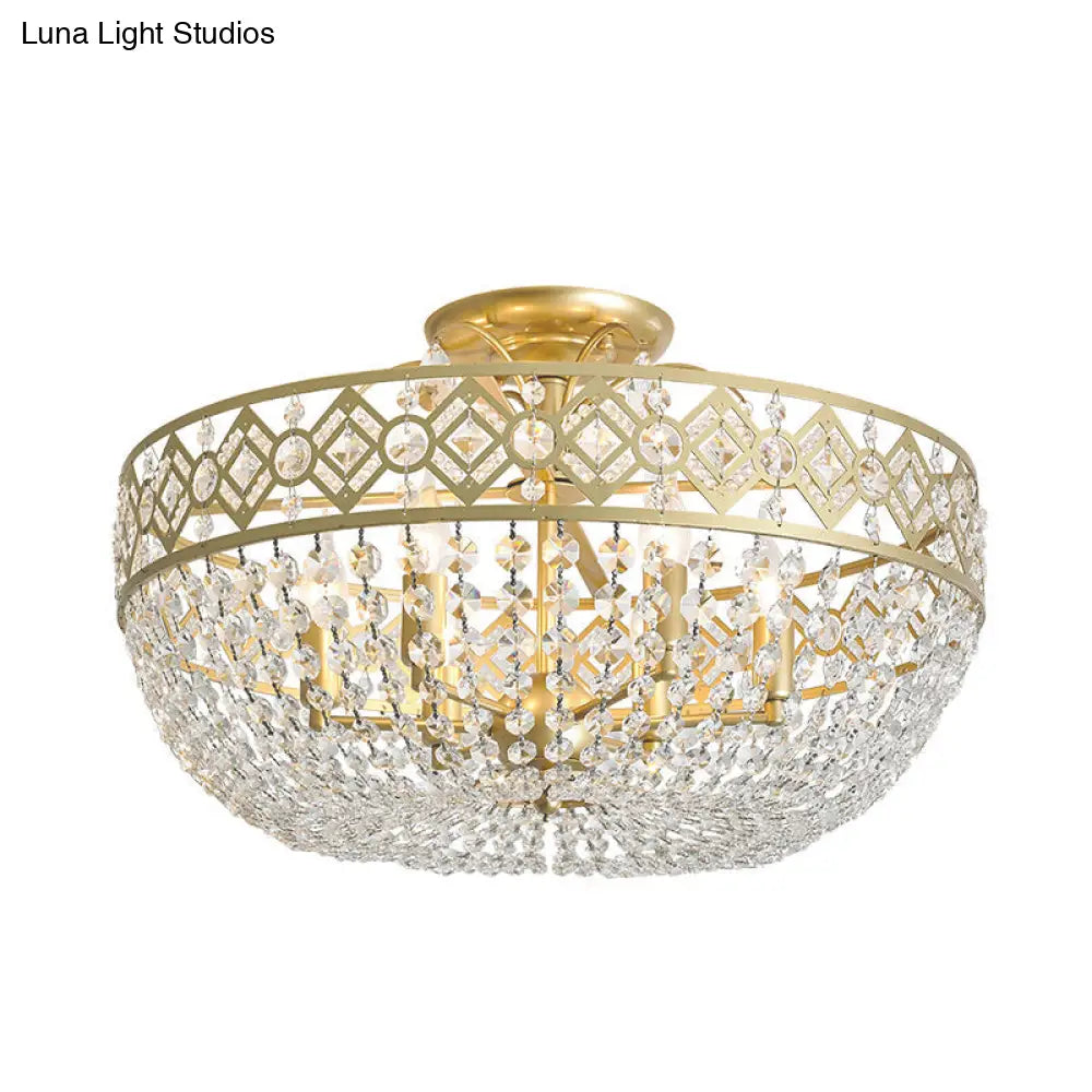 DecorBites™ DecorBites™ Modern Golden Crystal Chain Semi Flush Mount Ceiling Lamp for Guest Room - 4-Head Bowl Design