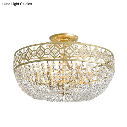DecorBites™ DecorBites™ Modern Golden Crystal Chain Semi Flush Mount Ceiling Lamp for Guest Room - 4-Head Bowl Design