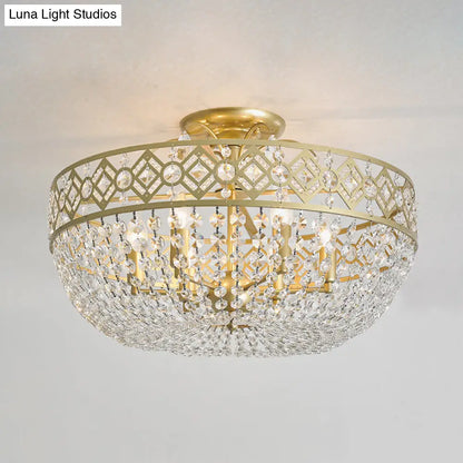 DecorBites™ DecorBites™ Modern Golden Crystal Chain Semi Flush Mount Ceiling Lamp for Guest Room - 4-Head Bowl Design