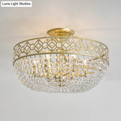 DecorBites™ DecorBites™ Modern Golden Crystal Chain Semi Flush Mount Ceiling Lamp for Guest Room - 4-Head Bowl Design