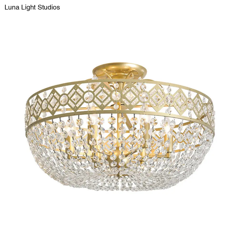 DecorBites™ DecorBites™ Modern Golden Crystal Chain Semi Flush Mount Ceiling Lamp for Guest Room - 4-Head Bowl Design
