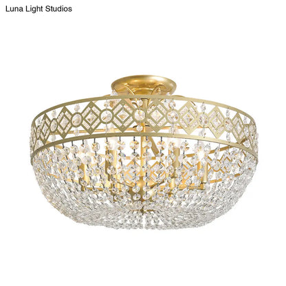 DecorBites™ DecorBites™ Modern Golden Crystal Chain Semi Flush Mount Ceiling Lamp for Guest Room - 4-Head Bowl Design