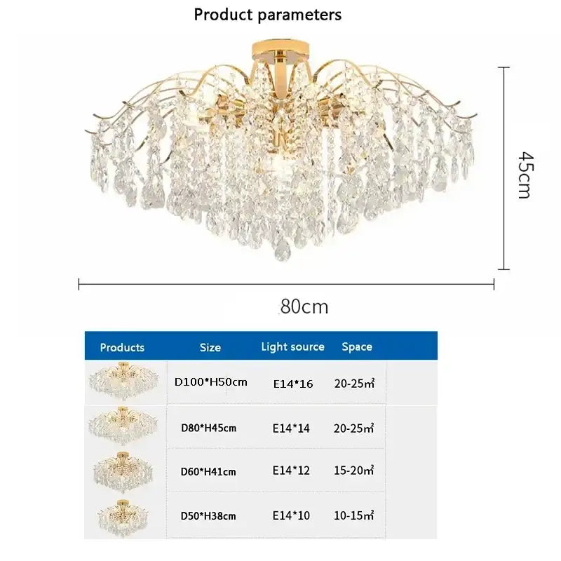Modern golden crystal led chandelier with cascading clear crystal droplets and branch-like metal frame for living room decorbites crystal led