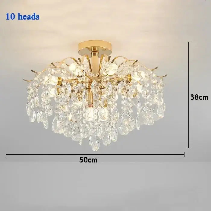 Modern golden crystal led chandelier with 10 light heads and cascading glass teardrop crystals for living room decorbites crystal led