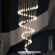 Modern golden crystal led staircase chandelier with teardrop pendant design for lobby decorbites crystal led lighting